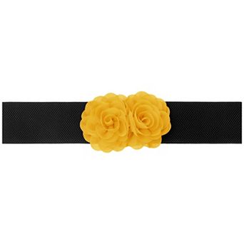 Women's Elastic Wide Waist Belt, Large Double-Flower Stretchy Corset Sweet Elegant Casual for Dress