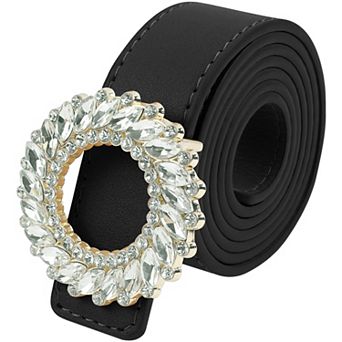 Women's Faux Leather Belt Fashion Ladies Belt with Rhinestone Buckle for Jeans Pants