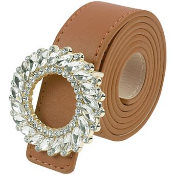 Women's Faux Leather Belt Fashion Ladies Belt with Rhinestone Buckle for Jeans Pants