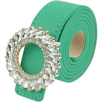 Women's Faux Leather Belt Fashion Ladies Belt with Rhinestone Buckle for Jeans Pants