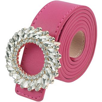Women's Faux Leather Belt Fashion Ladies Belt with Rhinestone Buckle for Jeans Pants