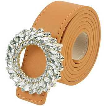 Women's Faux Leather Belt Fashion Ladies Belt with Rhinestone Buckle for Jeans Pants