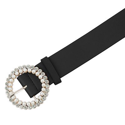 PU Rhinestone Pearl Buckle Fashion Waist Belt for Dresses Pants Kopida Pink PU Leather Waist Belt with Rhinestone Star Charm  main image 2