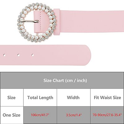 PU Rhinestone Pearl Buckle Fashion Waist Belt for Dresses Pants Kopida Pink PU Leather Waist Belt with Rhinestone Star Charm  main image 4