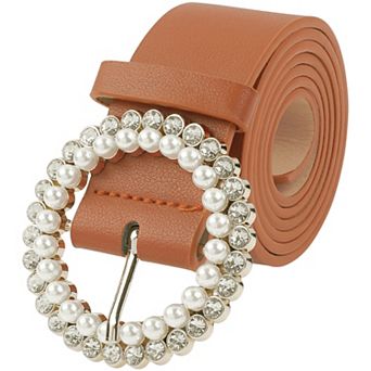 Women's Belt Rhinestones Pearl Buckle Fashion Sweet Belts for Dresses Pants