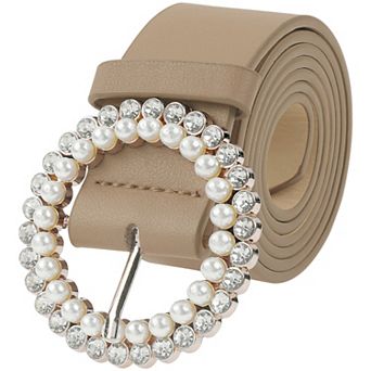Women's Belt Rhinestones Pearl Buckle Fashion Sweet Belts for Dresses Pants