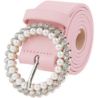 Women's Belt Rhinestones Pearl Buckle Fashion Sweet Belts for Dresses Pants