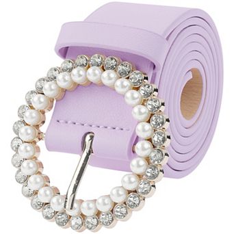 Women's Belt Rhinestones Pearl Buckle Fashion Sweet Belts for Dresses Pants