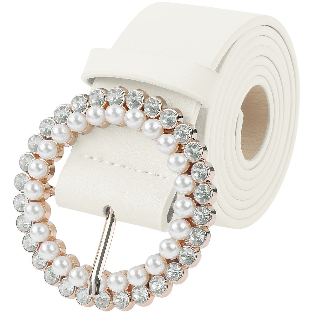 Women's Belt Rhinestones Pearl Buckle Fashion Sweet Belts for Dresses Pants
