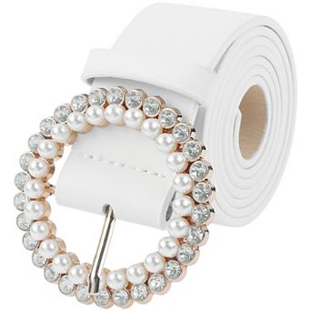 Women's Belt Rhinestones Pearl Buckle Fashion Sweet Belts for Dresses Pants
