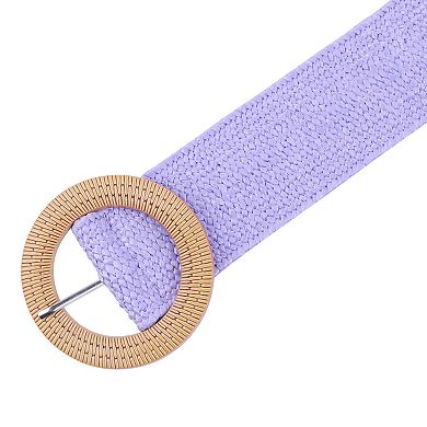 Women's Cotton and Linen Style Plastic Straw Braided Belt Circle Buckle for Dresses