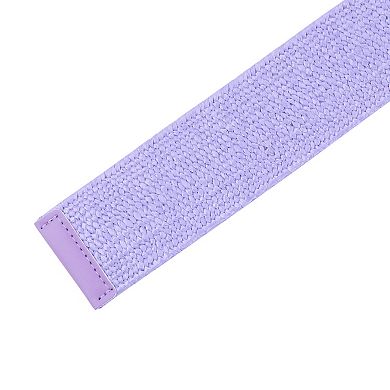 Women's Cotton and Linen Style Plastic Straw Braided Belt Circle Buckle for Dresses