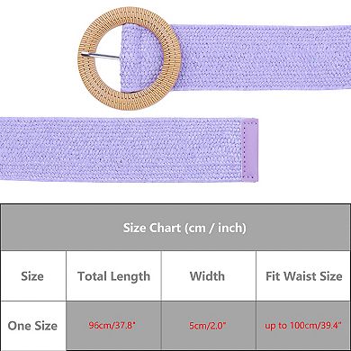 Women's Cotton and Linen Style Plastic Straw Braided Belt Circle Buckle for Dresses