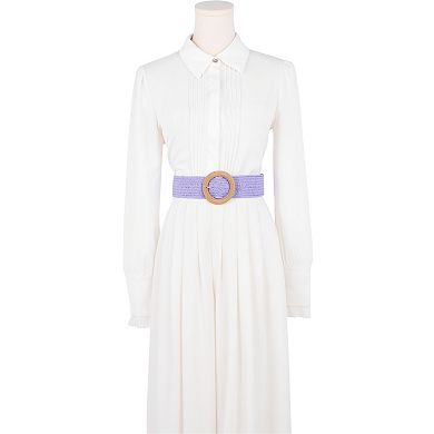 Women's Cotton and Linen Style Plastic Straw Braided Belt Circle Buckle for Dresses
