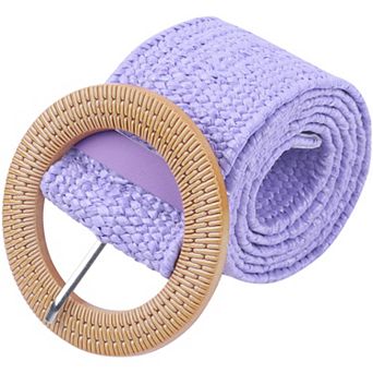 Women's Cotton and Linen Style Plastic Straw Braided Belt Circle Buckle for Dresses