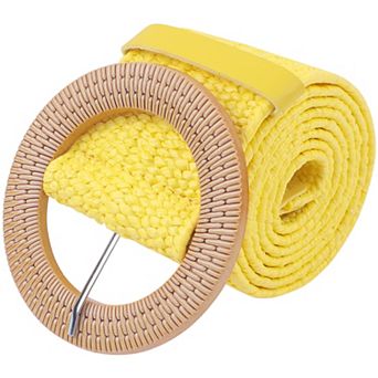 Women's Cotton and Linen Style Plastic Straw Braided Belt Circle Buckle for Dresses