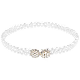 Women's Pearl Belt Crystal Rhinestone Retro Elastic Thin Waist Belt for Wedding Dress