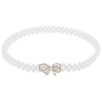 Women's Pearl Belt Crystal Rhinestone Retro Elastic Thin Waist Belt for Wedding Dress