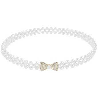 Women's Pearl Belt Crystal Rhinestone Retro Elastic Thin Waist Belt for Wedding Dress