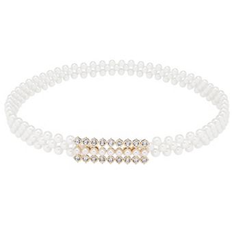 Women's Pearl Belt Crystal Rhinestone Retro Elastic Thin Waist Belt for Wedding Dress