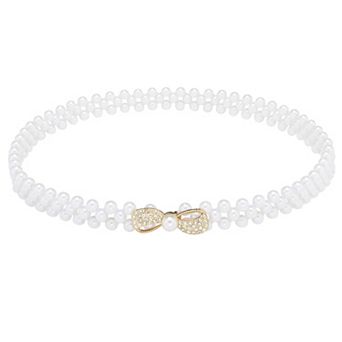 Women's Pearl Belt Crystal Rhinestone Retro Elastic Thin Waist Belt for Wedding Dress