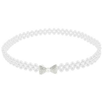 Women's Pearl Belt Crystal Rhinestone Retro Elastic Thin Waist Belt for Wedding Dress