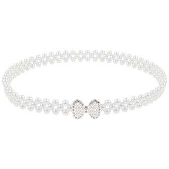 Women's Pearl Belt Crystal Rhinestone Retro Elastic Thin Waist Belt for Wedding Dress