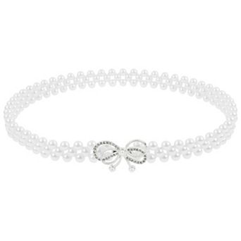 Women's Pearl Belt Crystal Rhinestone Retro Elastic Thin Waist Belt for Wedding Dress