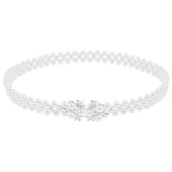 Women's Pearl Belt Crystal Rhinestone Retro Elastic Thin Waist Belt for Wedding Dress