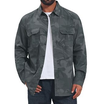 Men's Camouflage Shirt Long Sleeve Button Down Lightweight Outdoor Safari Shirts