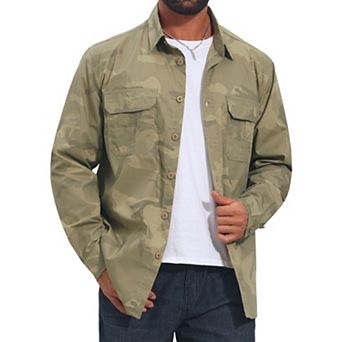 Men's Camouflage Shirt Long Sleeve Button Down Lightweight Outdoor Safari Shirts
