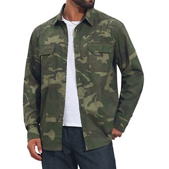 Men's Camouflage Shirt Long Sleeve Button Down Lightweight Outdoor Safari Shirts
