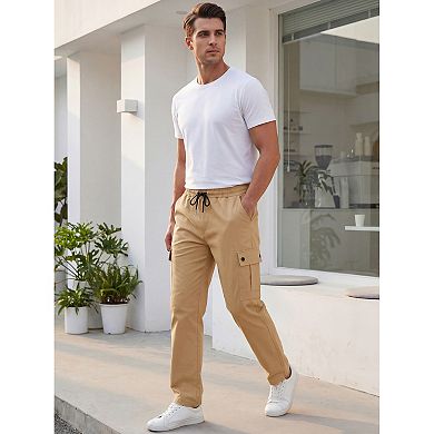 Men's Casual Cargo Pants Drawstring Elastic Waist Pockets Lightweight Outdoor Athletic Sweatpants