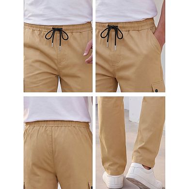 Men's Casual Cargo Pants Drawstring Elastic Waist Pockets Lightweight Outdoor Athletic Sweatpants