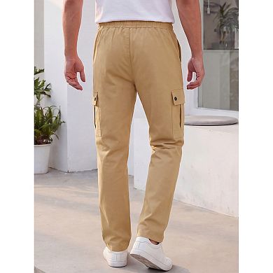 Men's Casual Cargo Pants Drawstring Elastic Waist Pockets Lightweight Outdoor Athletic Sweatpants