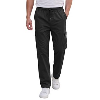 Men's Casual Cargo Pants Drawstring Elastic Waist Pockets Lightweight Outdoor Athletic Sweatpants