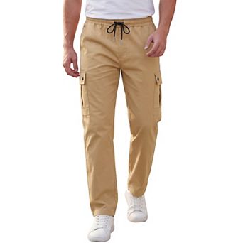 Men's Casual Cargo Pants Drawstring Elastic Waist Pockets Lightweight Outdoor Athletic Sweatpants