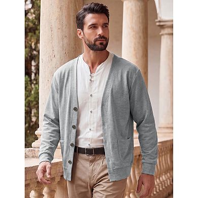 Men's Cardigan Sweater Button Down Long Sleeve V Neck Knitted Casual Sweaters with Pockets