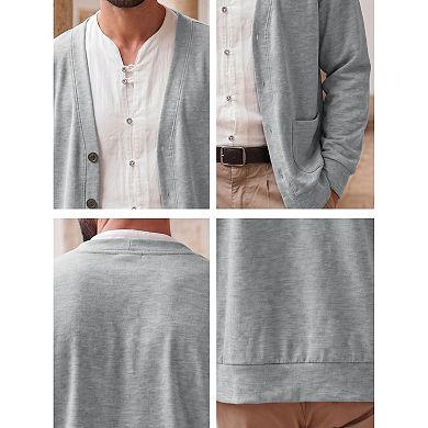 Men's Cardigan Sweater Button Down Long Sleeve V Neck Knitted Casual Sweaters with Pockets