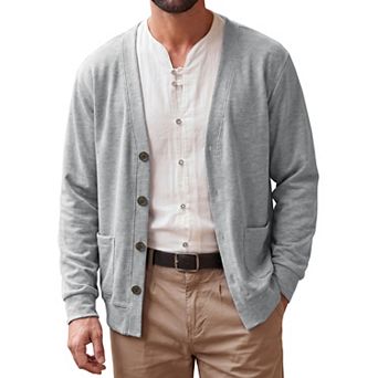 Men's Cardigan Sweater Button Down Long Sleeve V Neck Knitted Casual Sweaters with Pockets