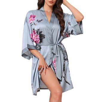 Women's Satin Robes Kimono Silky Floral 1/2 Sleeve Bridesmaids Party Wedding Wrap Bride Bathrobes