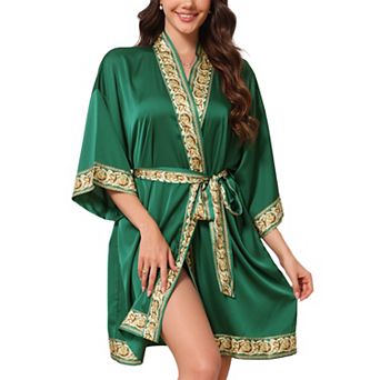 Women's Satin Robes Kimono Silky Floral 1/2 Sleeve Bridesmaids Party Wedding Wrap Bride Bathrobes