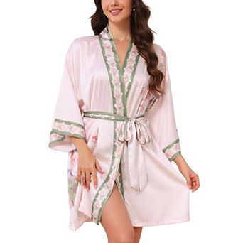 Women's Satin Robes Kimono Silky Floral 1/2 Sleeve Bridesmaids Party Wedding Wrap Bride Bathrobes