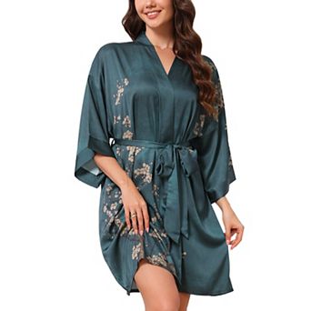 Women's Satin Robes Kimono Silky Floral 1/2 Sleeve Bridesmaids Party Wedding Wrap Bride Bathrobes