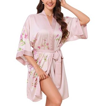 Women's Satin Robes Kimono Silky Floral 1/2 Sleeve Bridesmaids Party Wedding Wrap Bride Bathrobes