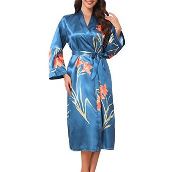 Women's Long Satin Robes Midi Silky Robes Long Sleeves Robes Sleepwear Loungewear Silky Bath Robe