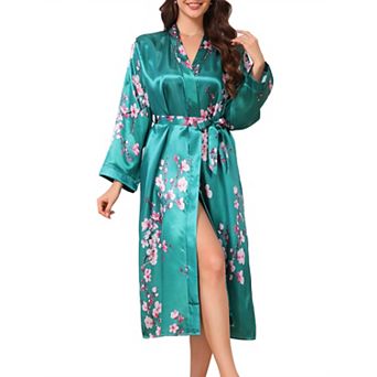 Women's Long Satin Robes Midi Silky Robes Long Sleeves Robes Sleepwear Loungewear Silky Bath Robe