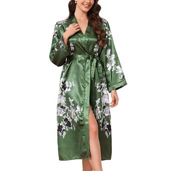 Women's Long Satin Robes Midi Silky Robes Long Sleeves Robes Sleepwear Loungewear Silky Bath Robe