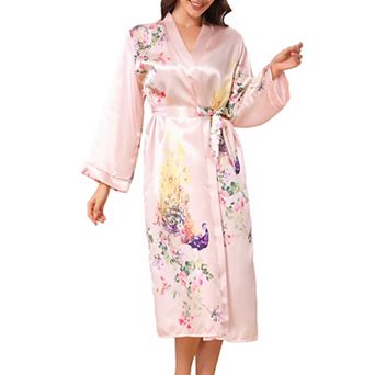Women's Long Satin Robes Midi Silky Robes Long Sleeves Robes Sleepwear Loungewear Silky Bath Robe