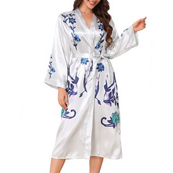 Women's Long Satin Robes Midi Silky Robes Long Sleeves Robes Sleepwear Loungewear Silky Bath Robe